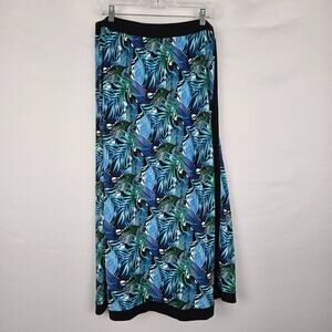 Cj Banks Skirt Women's 1X Blue Green Tropical Maxi Elastic Waist Side Slit